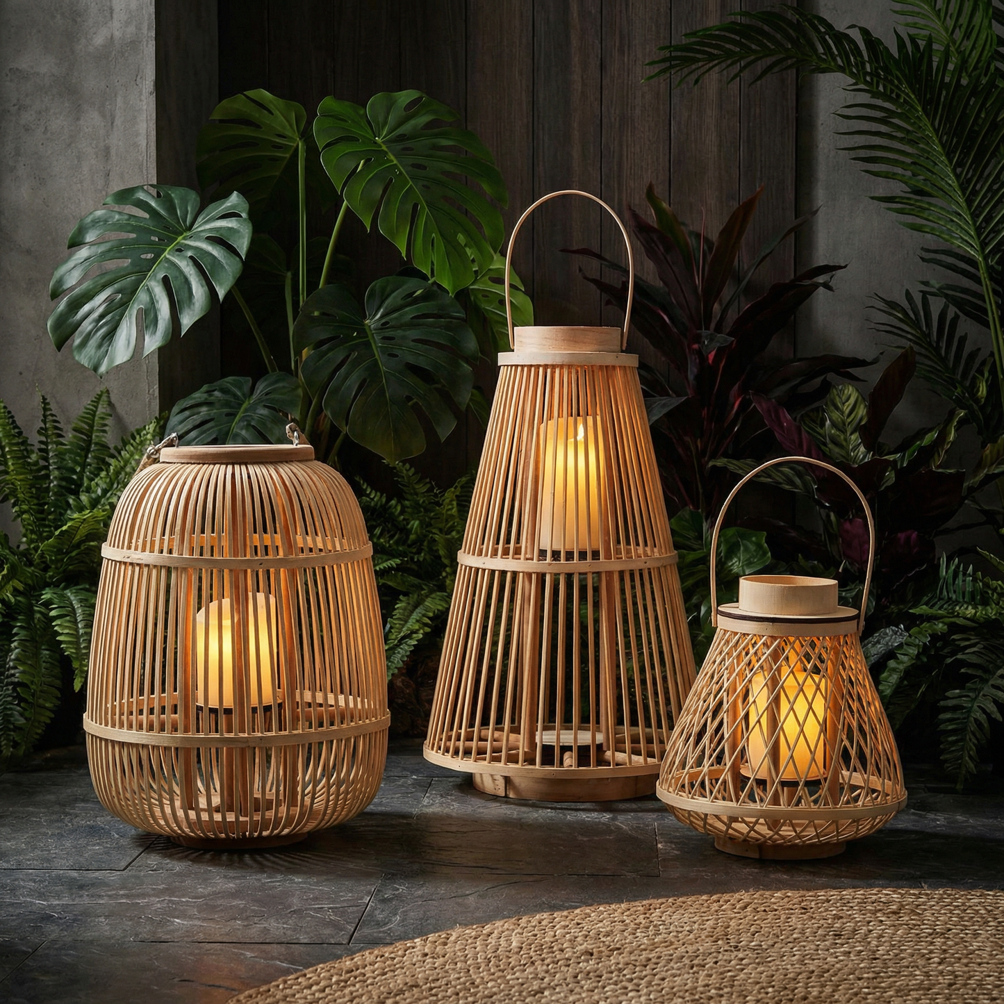 Outdoor and Tabletop Rattan Lantern with Flameless Candle