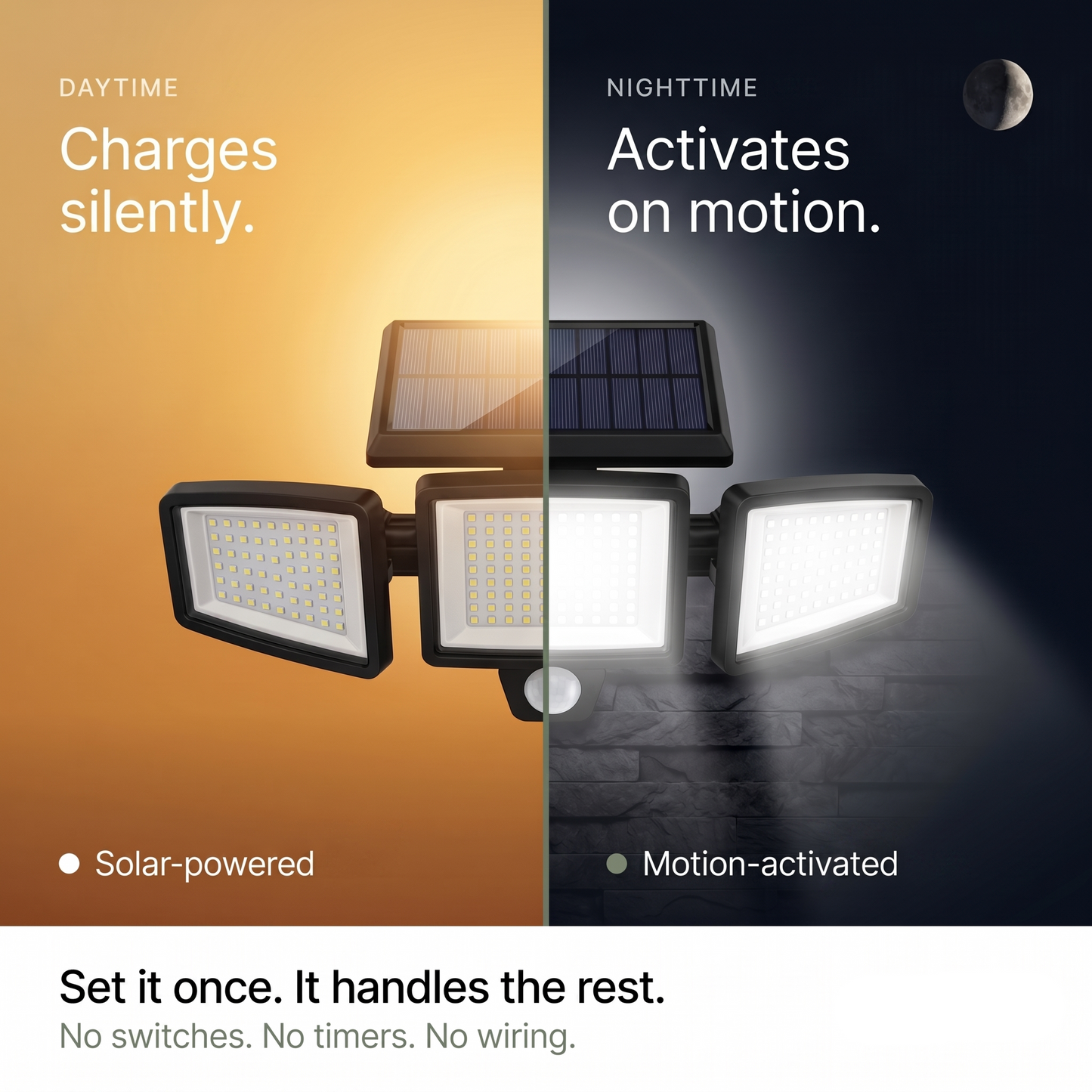 Smart Solar Outdoor Light with Motion Detection - 3 Adjustable Heads