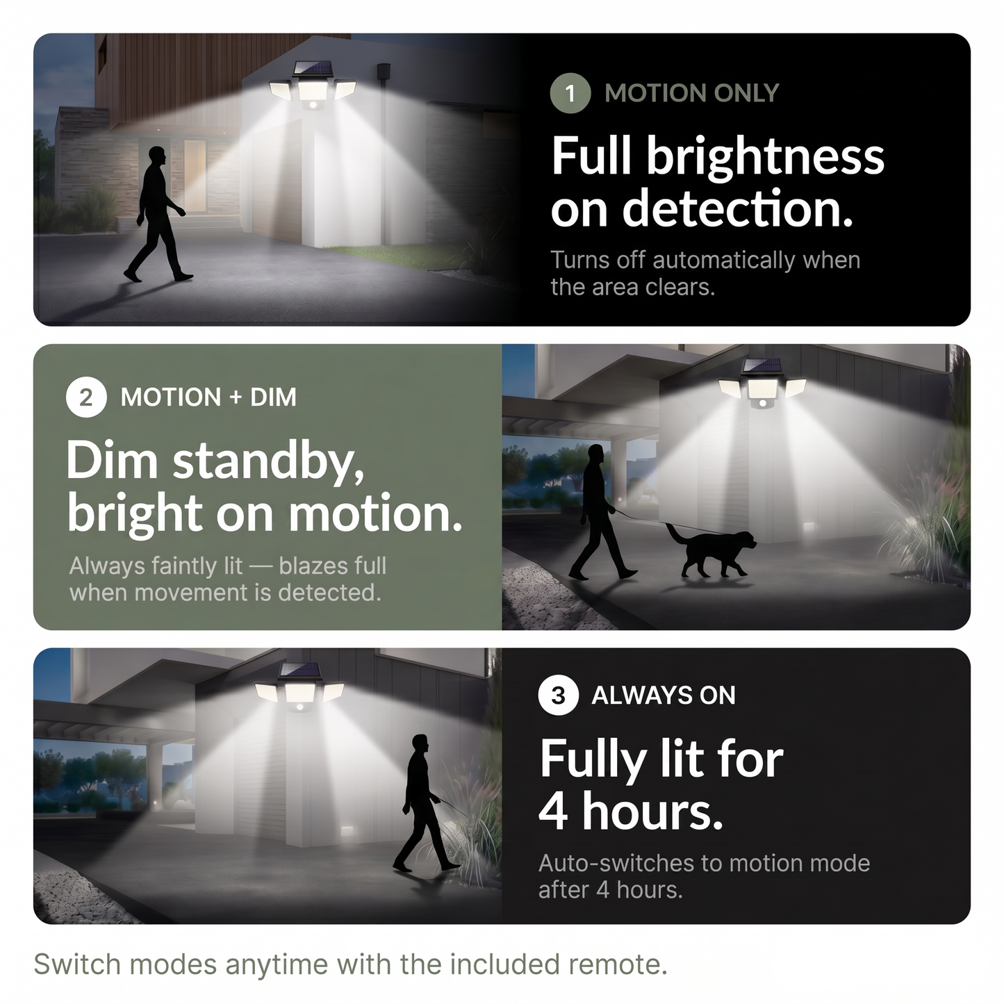 Smart Solar Outdoor Light with Motion Detection - 3 Adjustable Heads