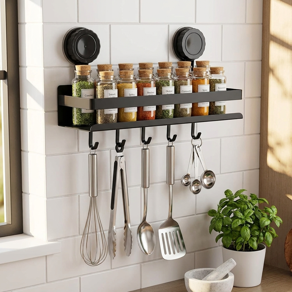 Suction-Cup Wall Rack for Spices and Essentials