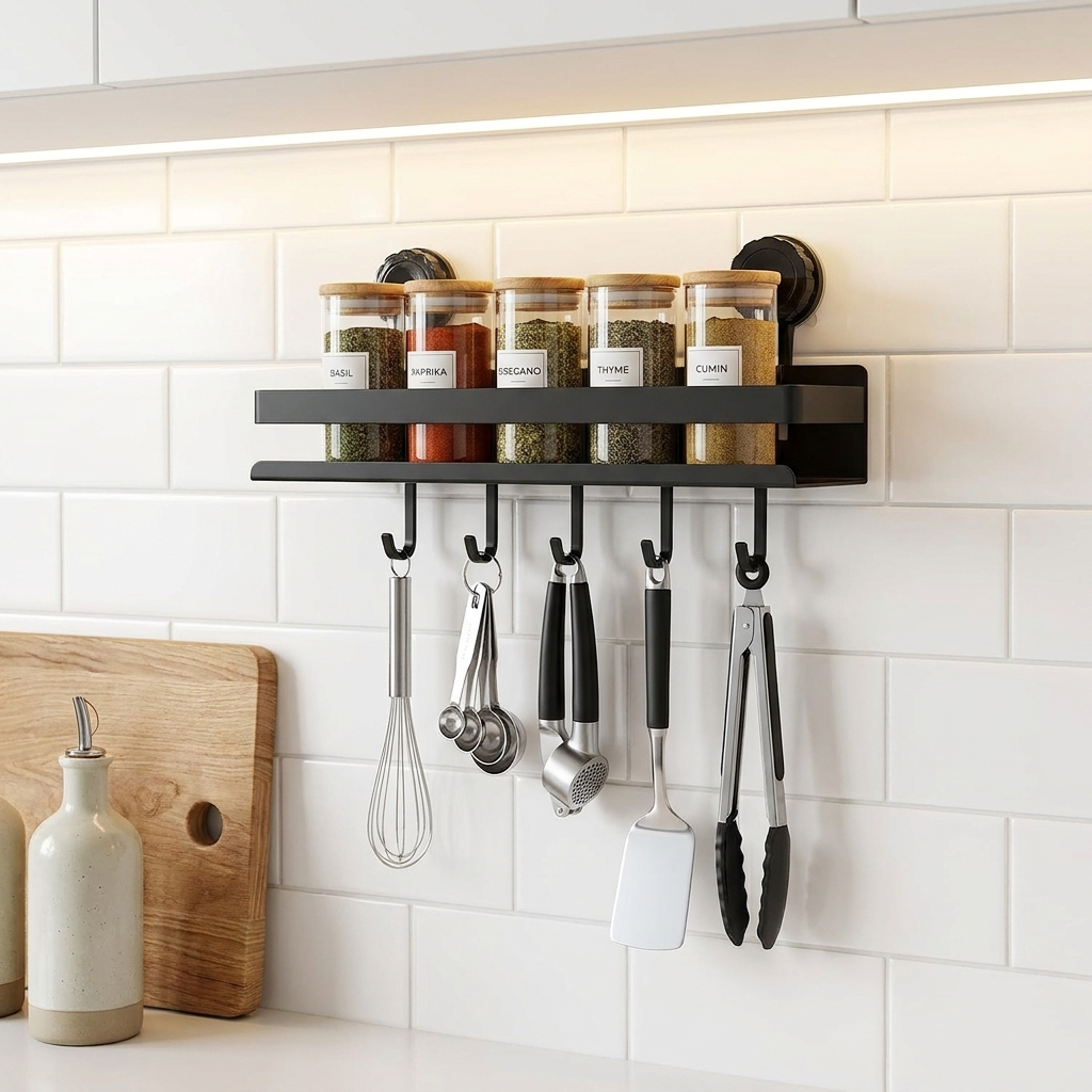 Suction-Cup Wall Rack for Spices and Essentials