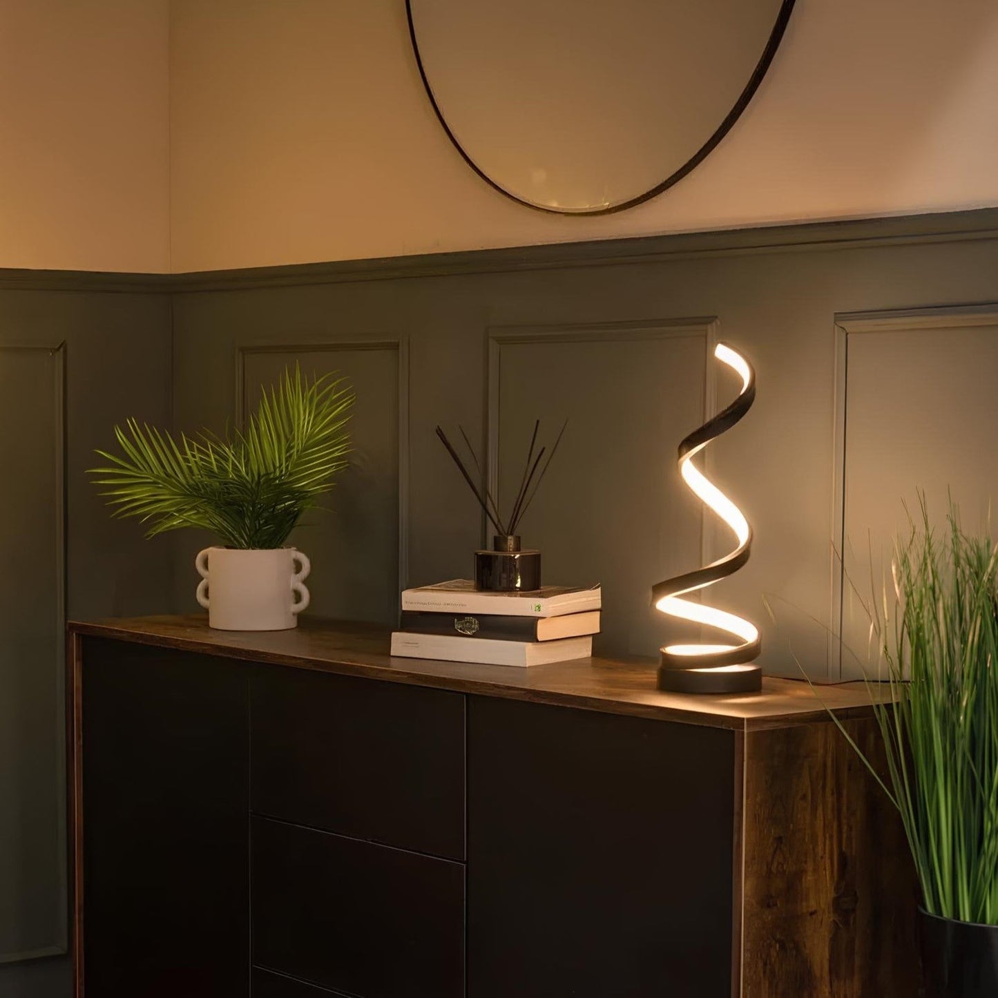 Sleek Spiral Table Lamp for Modern Aesthetic Interiors