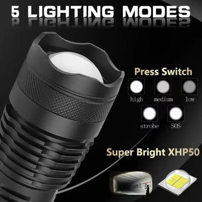 Ultra Bright Tactical Flashlight with 90,000 Lumens | Waterproof & Adjustable Zoom | Rugged Design for Outdoor Use