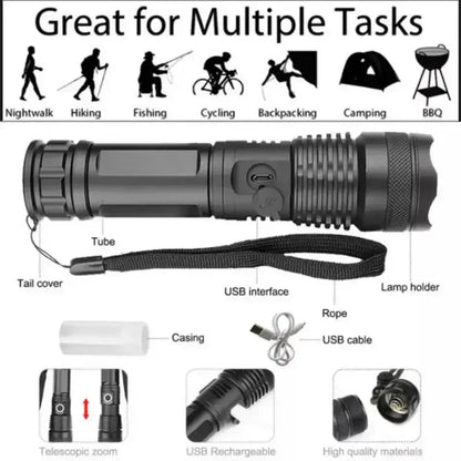 Ultra Bright Tactical Flashlight with 90,000 Lumens | Waterproof & Adjustable Zoom | Rugged Design for Outdoor Use