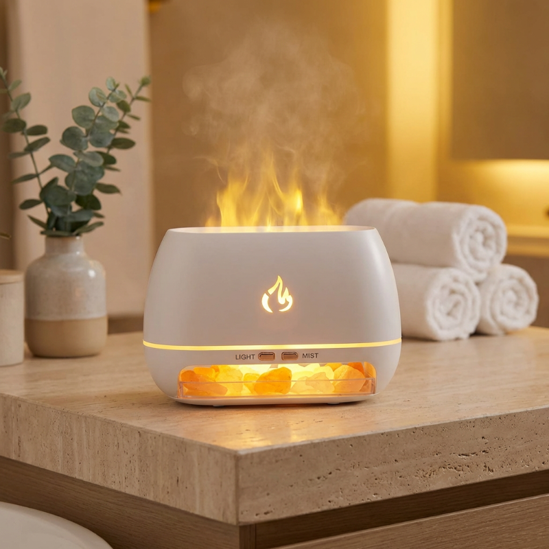 Essential Oil Diffuser with Himalayan Salt and LED Flame Effect