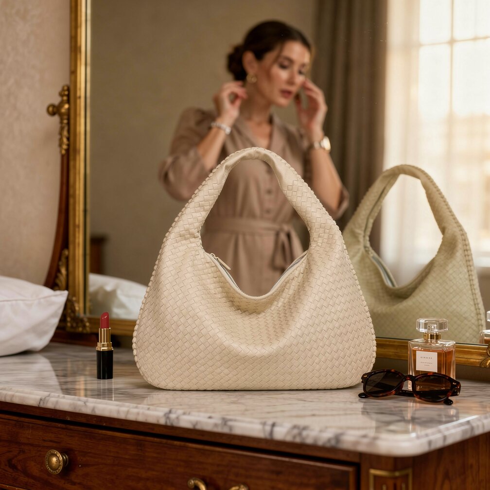 Chic Braided Leather Shoulder Bag with Secure Zip Closure