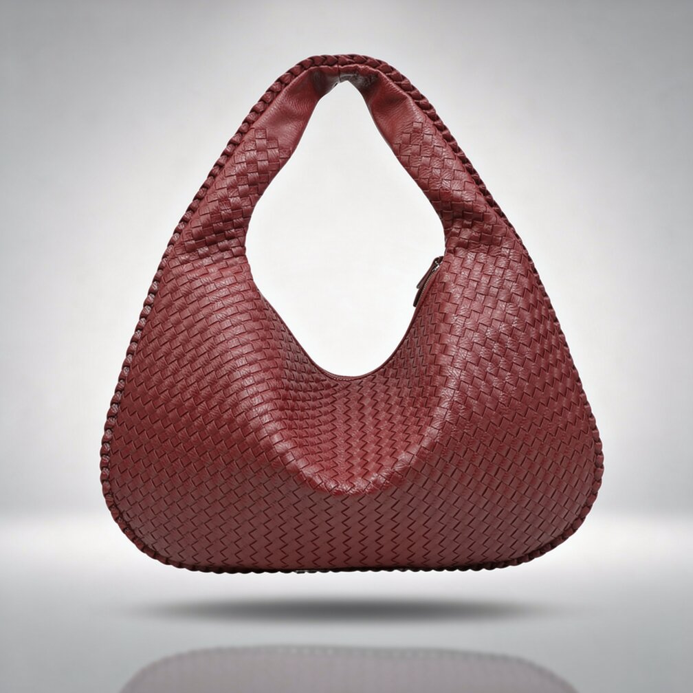 Chic Braided Leather Shoulder Bag with Secure Zip Closure