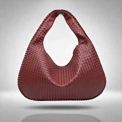 Chic Braided Leather Shoulder Bag with Secure Zip Closure