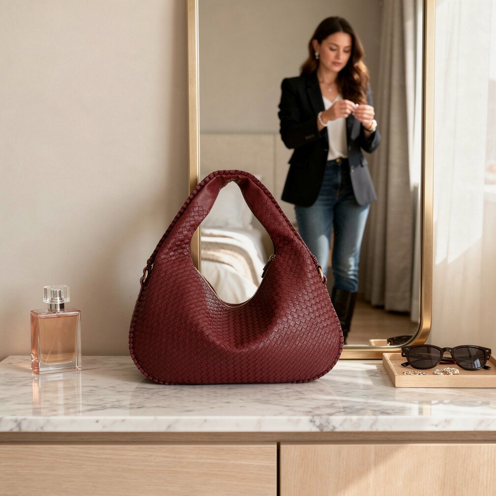 Chic Braided Leather Shoulder Bag with Secure Zip Closure