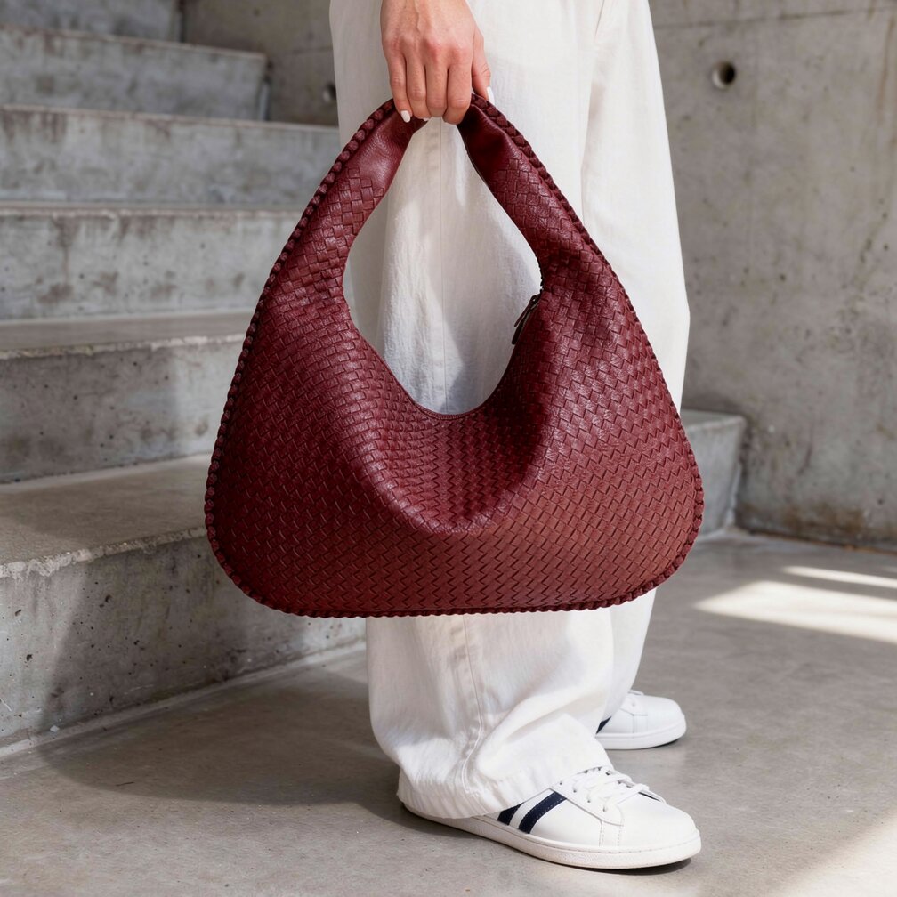 Chic Braided Leather Shoulder Bag with Secure Zip Closure