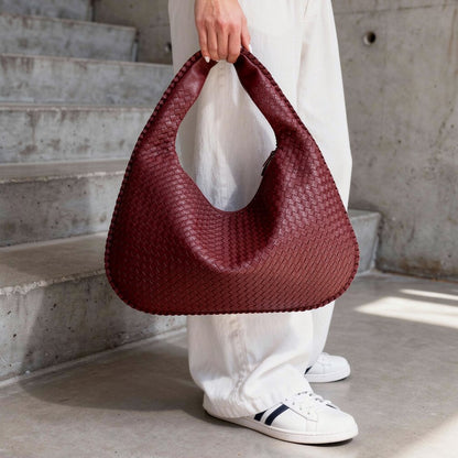 Chic Braided Leather Shoulder Bag with Secure Zip Closure