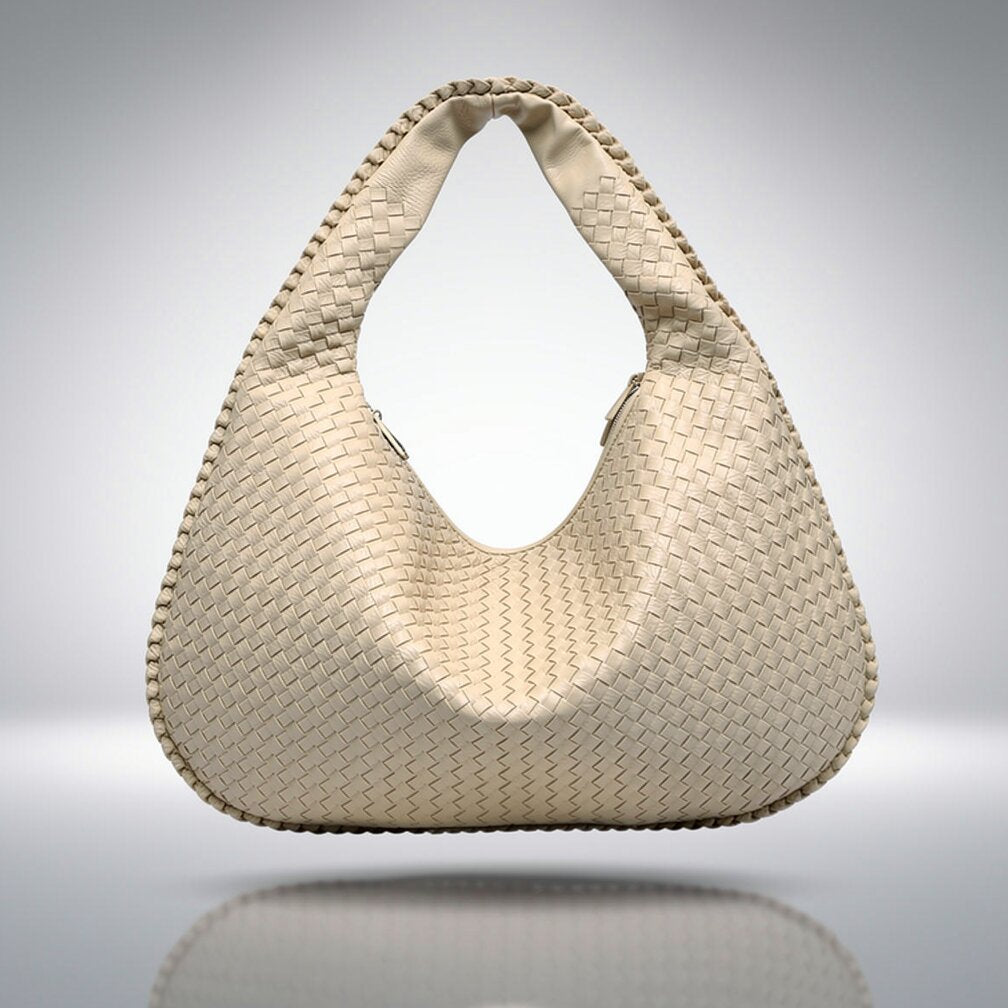Chic Braided Leather Shoulder Bag with Secure Zip Closure