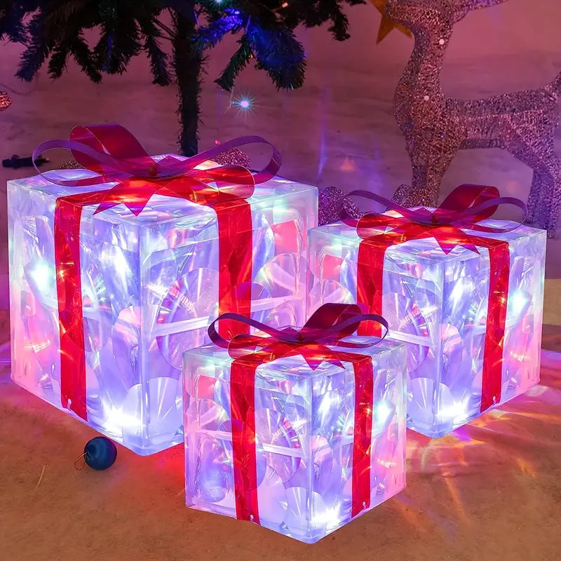 Illuminated Christmas Gift Boxes – Set of 3 LED Glow Boxes for Indoor & Outdoor