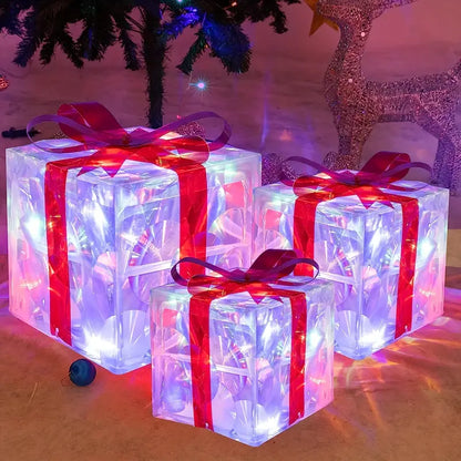 Illuminated Christmas Gift Boxes – Set of 3 LED Glow Boxes for Indoor & Outdoor