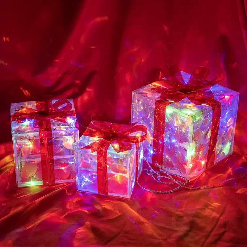 Illuminated Christmas Gift Boxes – Set of 3 LED Glow Boxes for Indoor & Outdoor