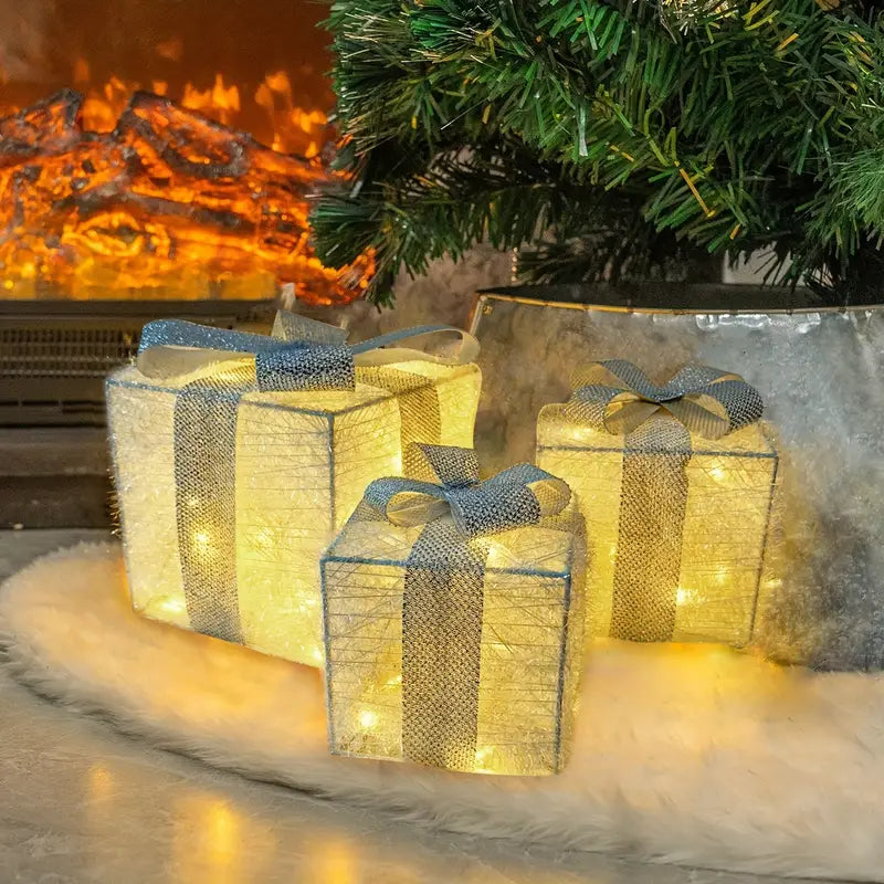 Illuminated Christmas Gift Boxes – Set of 3 LED Glow Boxes for Indoor & Outdoor