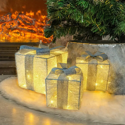 Illuminated Christmas Gift Boxes – Set of 3 LED Glow Boxes for Indoor & Outdoor