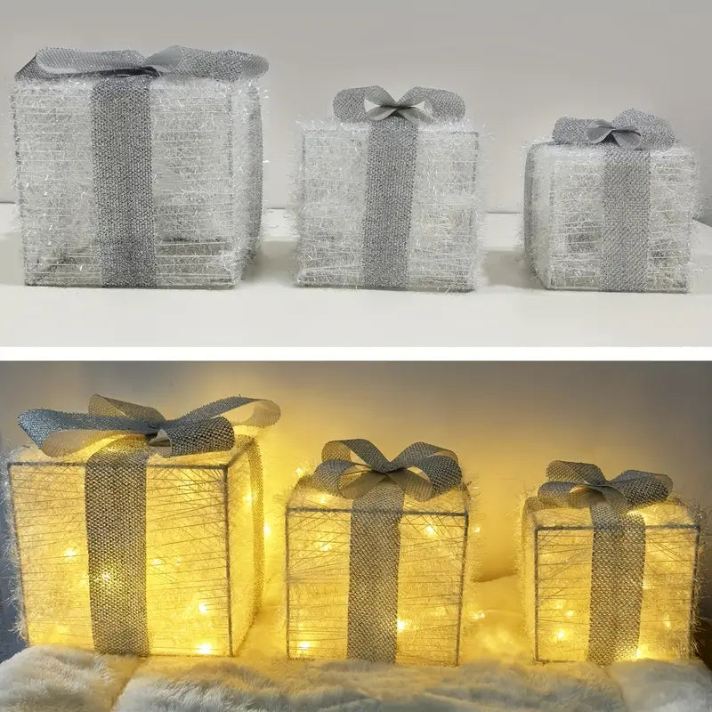 Illuminated Christmas Gift Boxes – Set of 3 LED Glow Boxes for Indoor & Outdoor