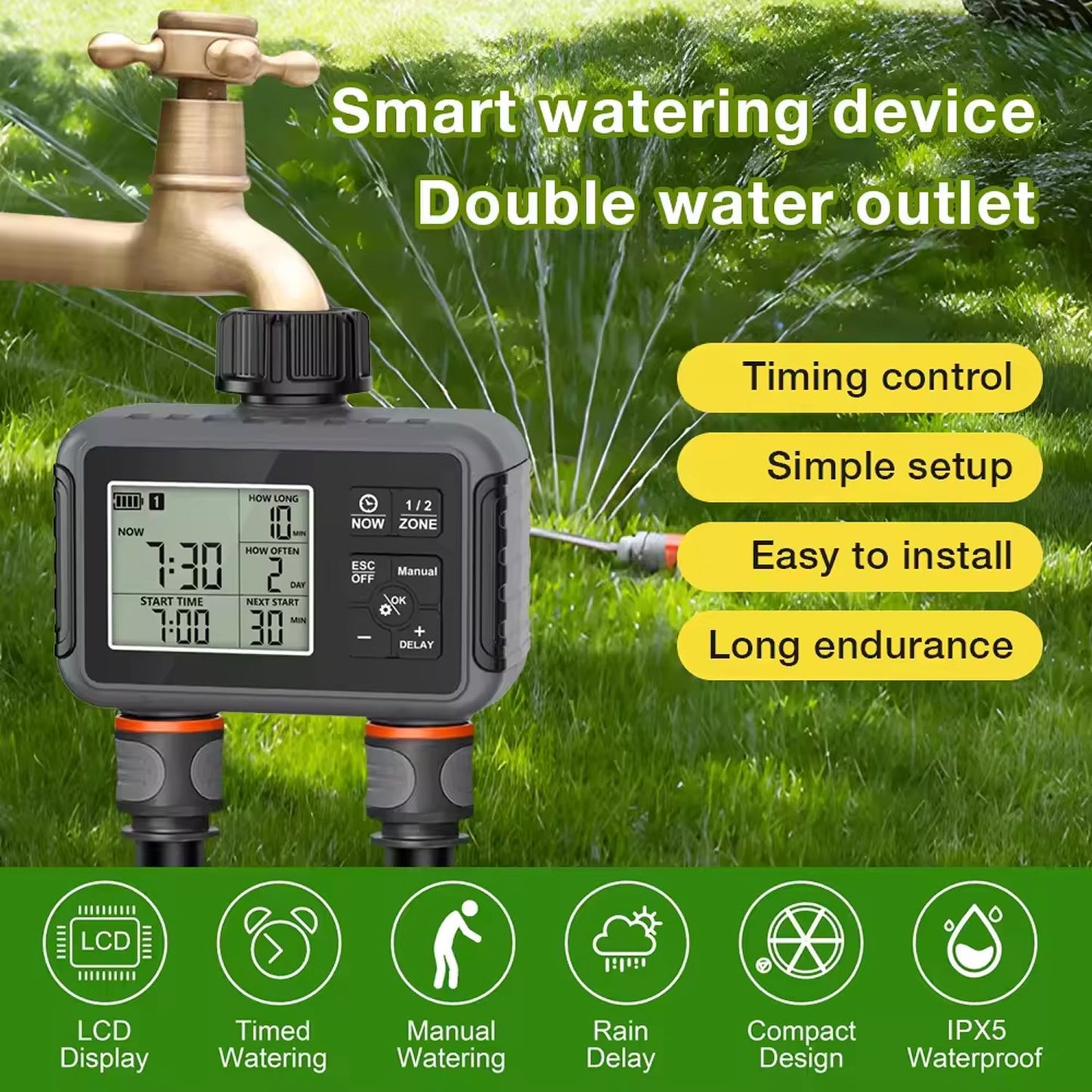 Smart Water Timer for UK Gardens with Dual-Zone Control