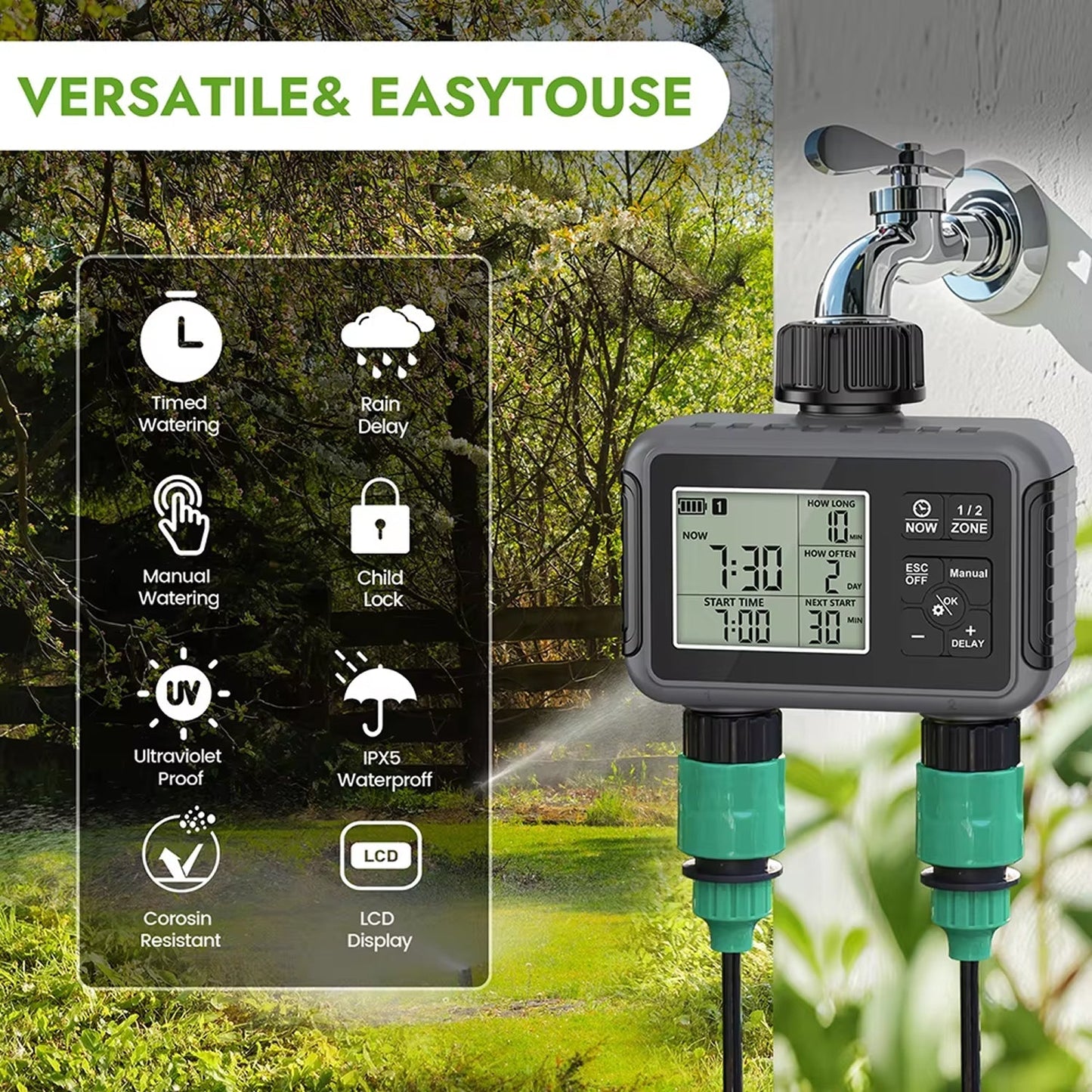 Smart Water Timer for UK Gardens with Dual-Zone Control