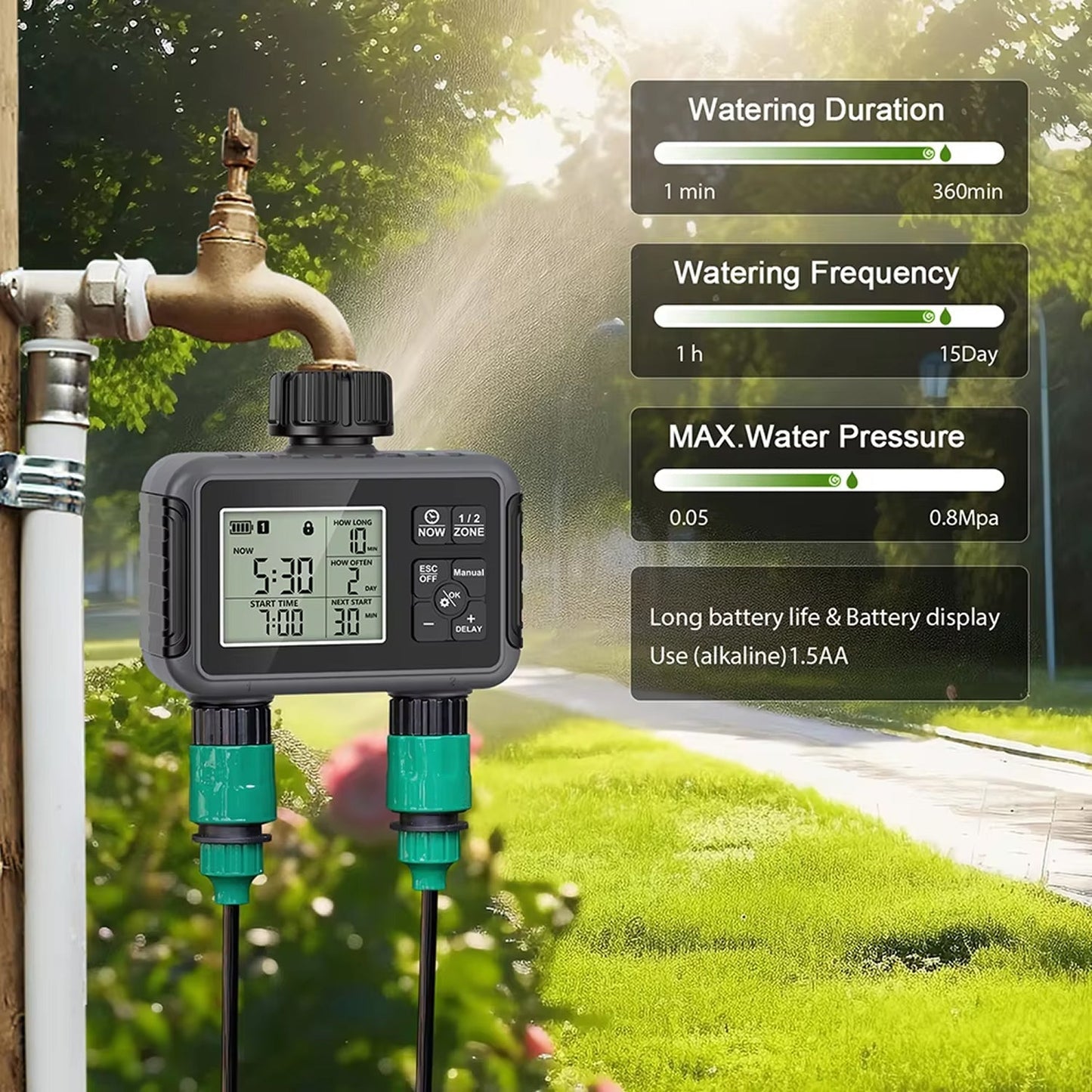 Smart Water Timer for UK Gardens with Dual-Zone Control
