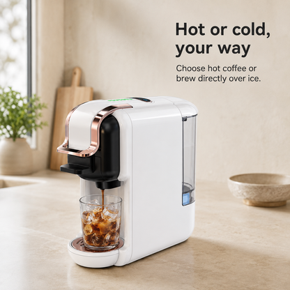 Versatile 5-in-1 Coffee Maker – Works with Nespresso, K-Cup, Dolce Gusto, ESE Pods, and Ground Coffee, 20-Bar Hot/Cold