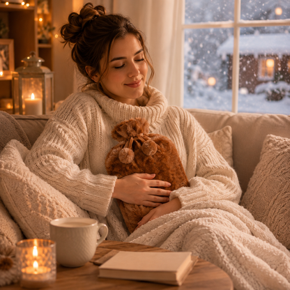 Plush-Covered Hot Water Bottle for Ultimate Comfort