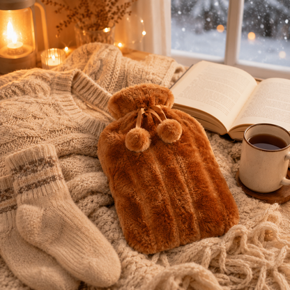 Plush-Covered Hot Water Bottle for Ultimate Comfort