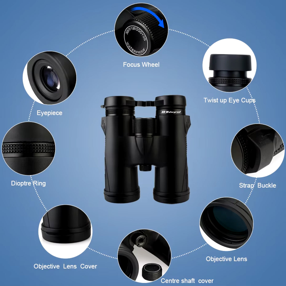 8x32 Waterproof Binoculars with BAK4 Prism - UK