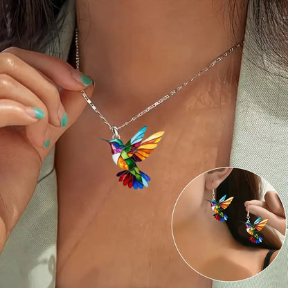 Vibrant Avian Charm Jewelry Set with Coordinating Earrings