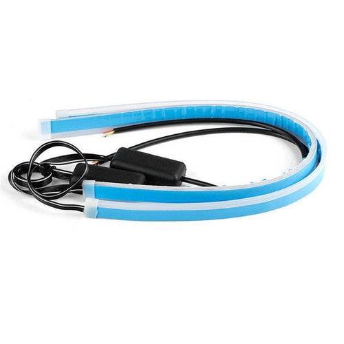 White LED Daytime Running Lights and Amber Flash Strips for Vehicles