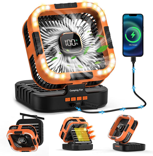 Solar-Powered Camping Fan – 3 Functions in 1 Device