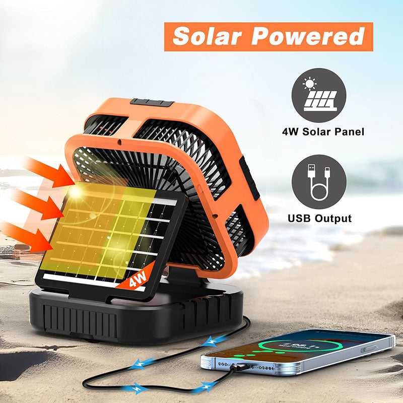 Solar-Powered Camping Fan – 3 Functions in 1 Device