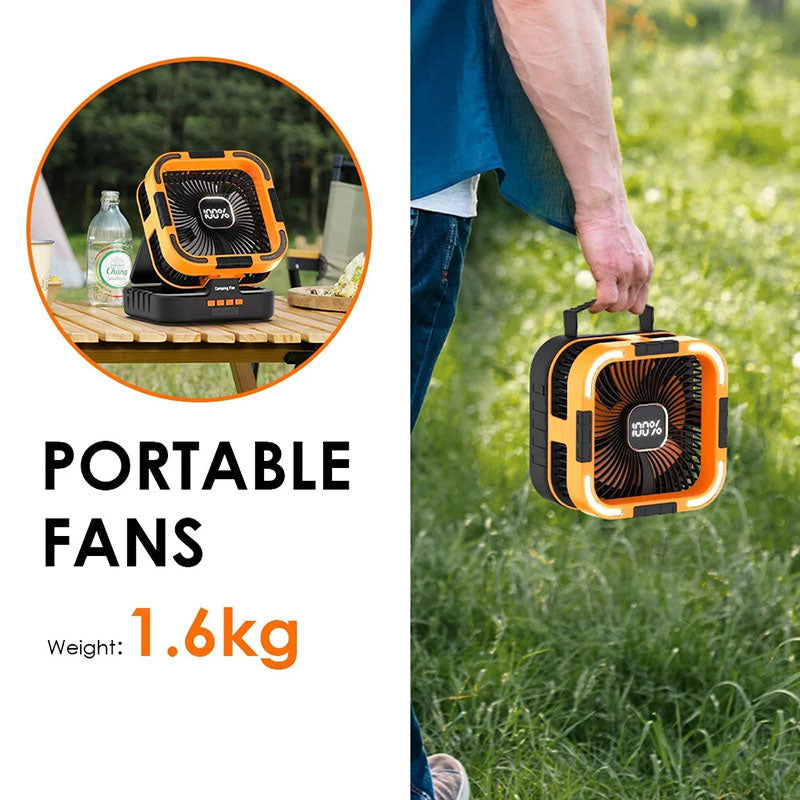 Solar-Powered Camping Fan – 3 Functions in 1 Device