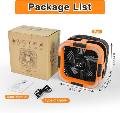 Solar-Powered Camping Fan – 3 Functions in 1 Device