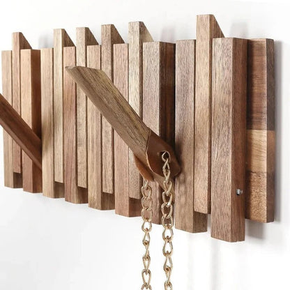 Wall-Mounted Coat Rack in Rustic Style with 8 Flip Hooks