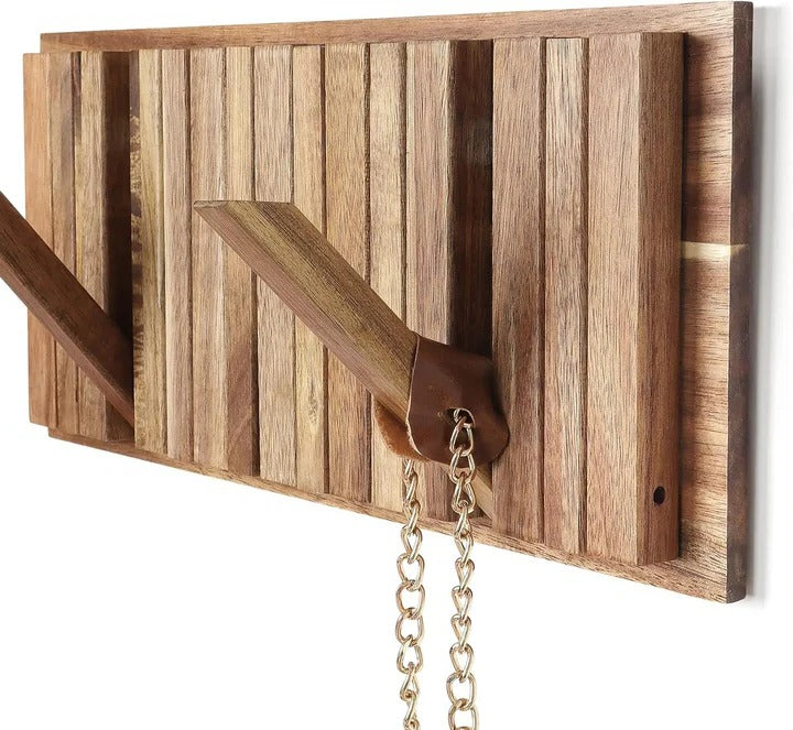 Wall-Mounted Coat Rack in Rustic Style with 8 Flip Hooks