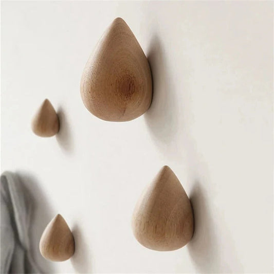 Beech Wood Wall Coat Rack in Water Drop Design