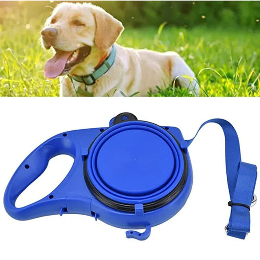 4-in-1 Dog Leash with Water Bottle and Bowl – Multifunctional Design
