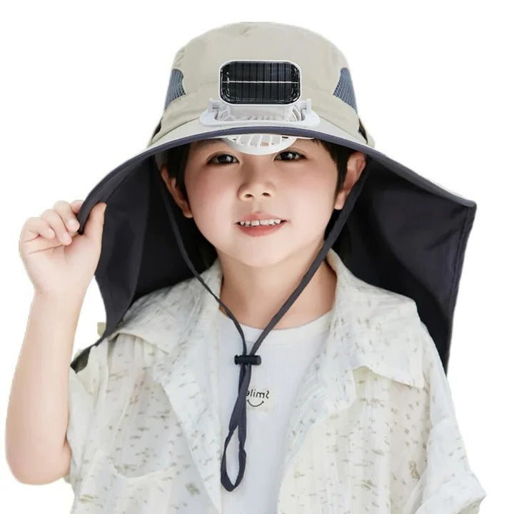 Solar-Powered Hat with Adjustable Fan for Kids