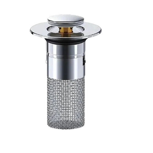 Pop-Up Sink Stopper with Built-In Strainer for Odor Control