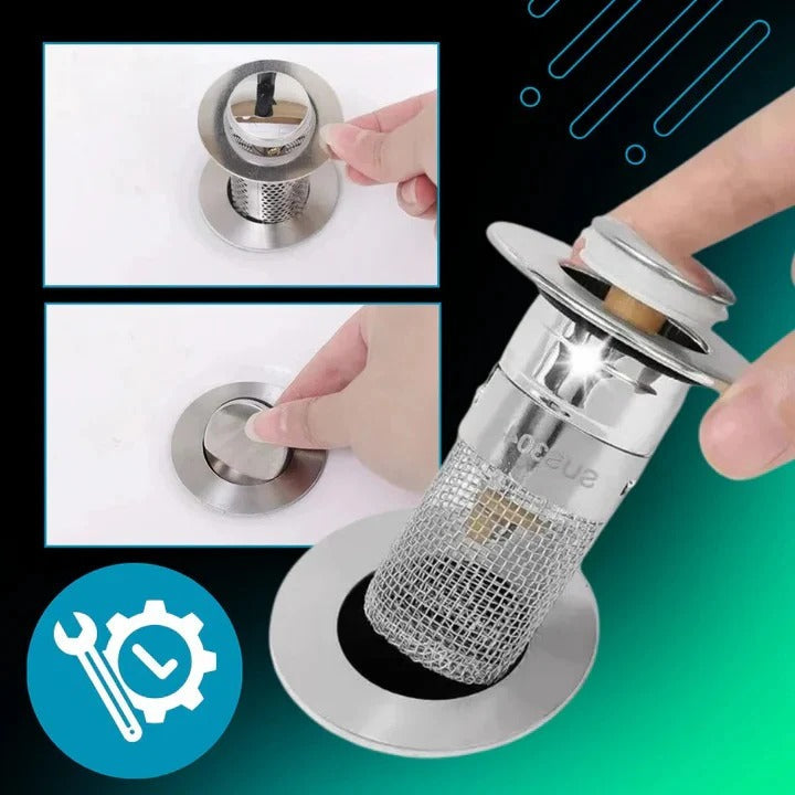 Pop-Up Sink Stopper with Built-In Strainer for Odor Control