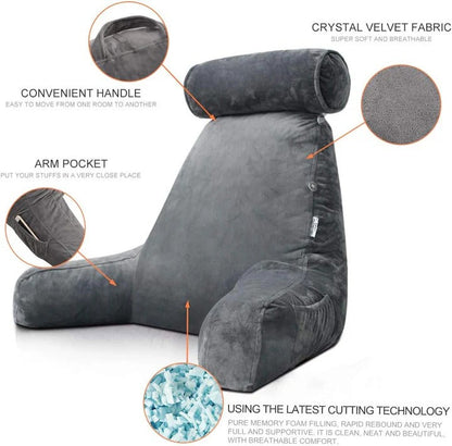 Upright Reading Pillow for Bed – Cushioned Support with Arm Rest