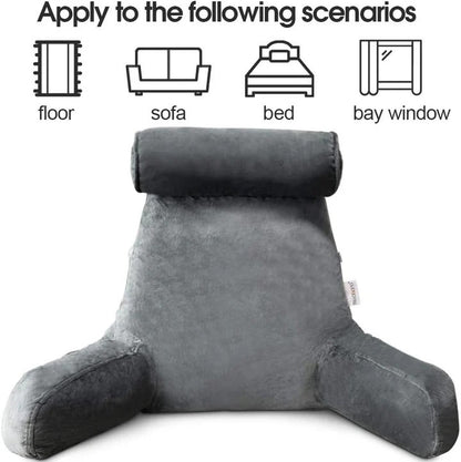 Upright Reading Pillow for Bed – Cushioned Support with Arm Rest