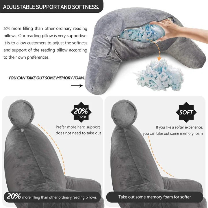 Upright Reading Pillow for Bed – Cushioned Support with Arm Rest
