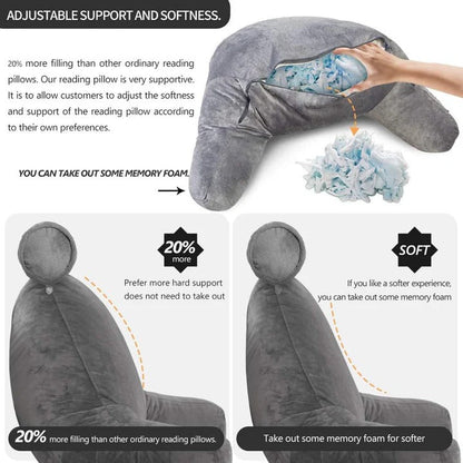 Upright Reading Pillow for Bed – Cushioned Support with Arm Rest