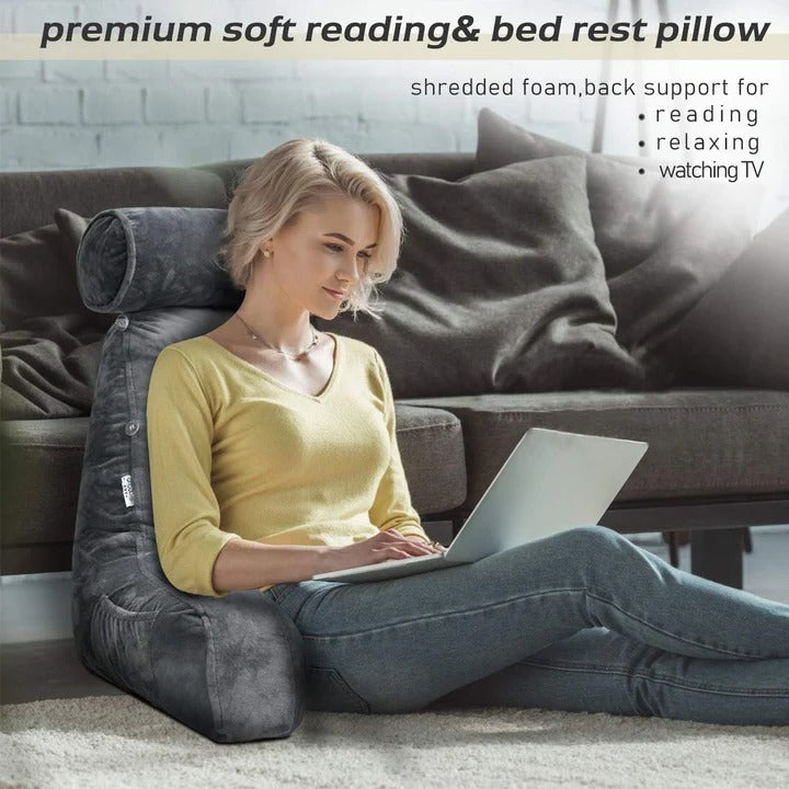 Upright Reading Pillow for Bed – Cushioned Support with Arm Rest