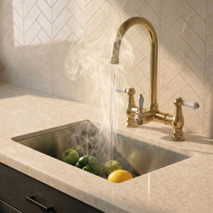 3-in-1 Boiling Tap with Ceramic Levers in Brushed Gold Finish