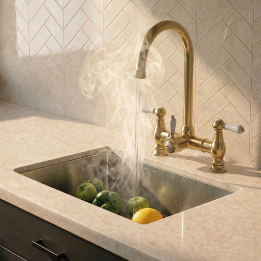 3-in-1 Boiling Tap with Ceramic Levers in Brushed Gold Finish