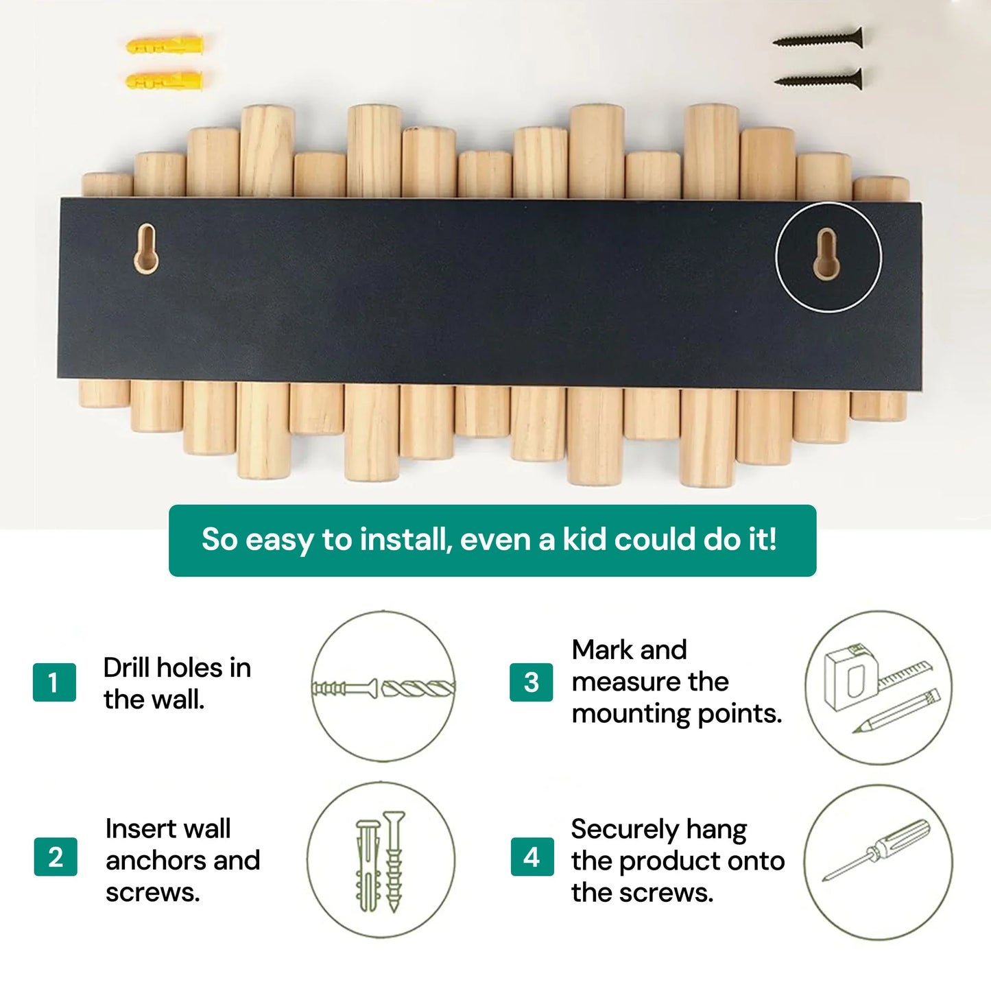 Foldable Hook Organizer - Wooden Wall-Mounted Coat Rack